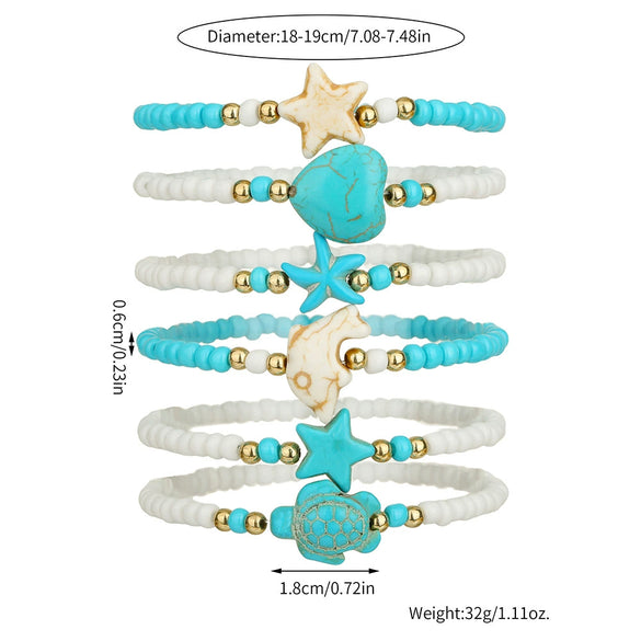 Handmade Unisex Bohemian Style Bracelet And Anklet With Rice Beads Pine Stone Animal And Zodiac Pattern Heart Starfish Turtle Shape