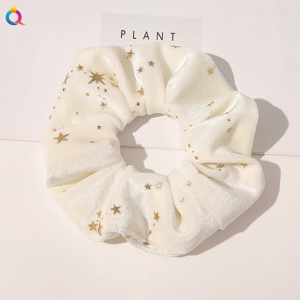 Handmade Velvet Hair Scrunchie With Gold Star Detail High Elasticity Cloth Hair Tie Accessory