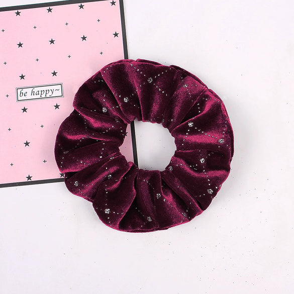 Handmade Velvet Hair Scrunchie With Gold Star Detail High Elasticity Cloth Hair Tie Accessory