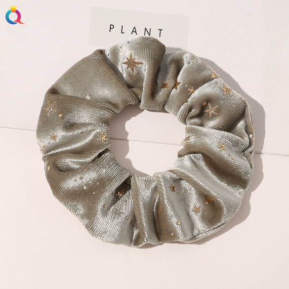 Handmade Velvet Hair Scrunchie With Gold Star Detail High Elasticity Cloth Hair Tie Accessory
