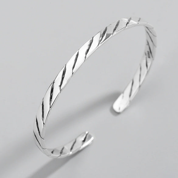 Handmade Vintage Distressed Sterling Silver Twist Woven Open Bracelet Old Finish Couple Bangle