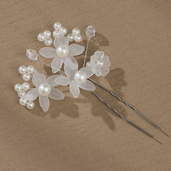 Handmade White Acrylic Flower Hairpin Alloy Bridal Hair Accessory For Wedding Banquet Party