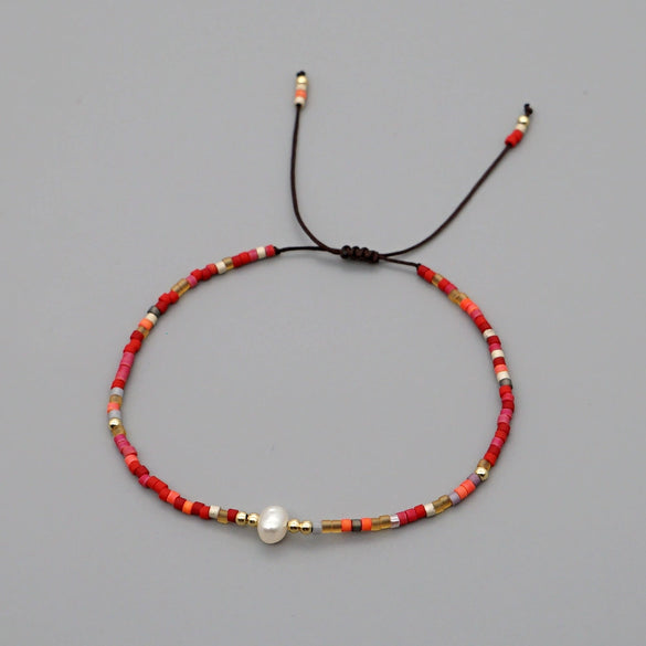 Handmade Women's All Match Bracelet With Miyuki Japanese Small Rice Beads And Natural Freshwater Pearls Geometric Pattern Hand Woven