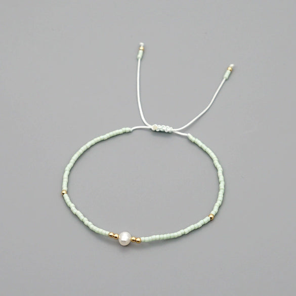 Handmade Women's All Match Bracelet With Miyuki Japanese Small Rice Beads And Natural Freshwater Pearls Geometric Pattern Hand Woven