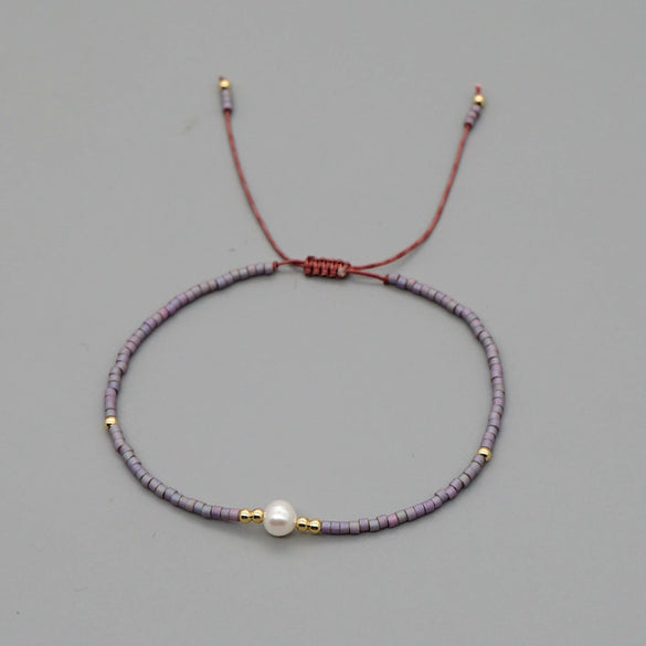 Handmade Women's All Match Bracelet With Miyuki Japanese Small Rice Beads And Natural Freshwater Pearls Geometric Pattern Hand Woven