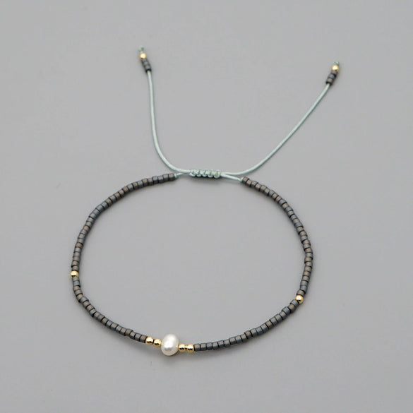 Handmade Women's All Match Bracelet With Miyuki Japanese Small Rice Beads And Natural Freshwater Pearls Geometric Pattern Hand Woven