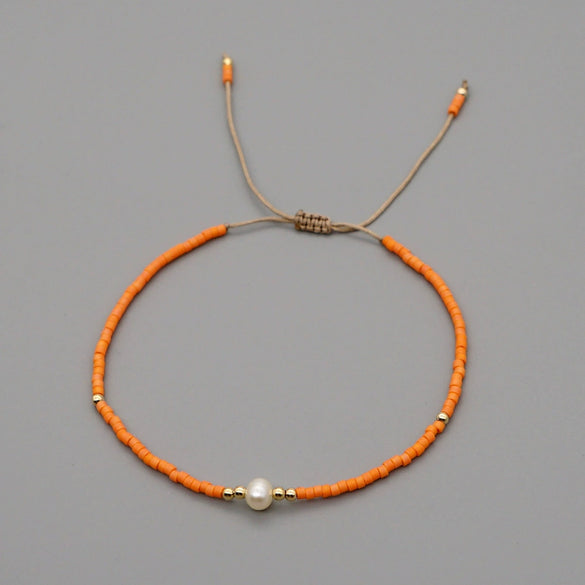 Handmade Women's All Match Bracelet With Miyuki Japanese Small Rice Beads And Natural Freshwater Pearls Geometric Pattern Hand Woven