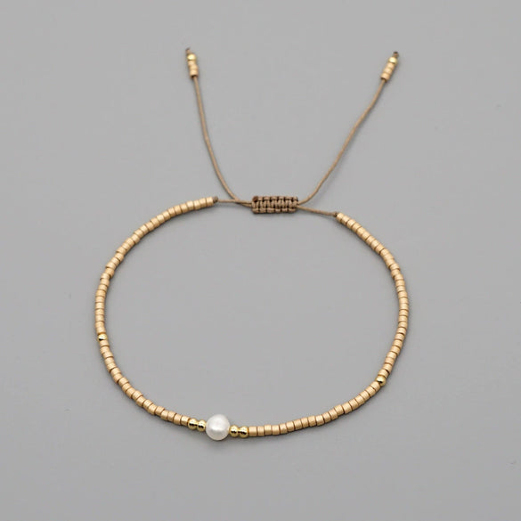 Handmade Women's All Match Bracelet With Miyuki Japanese Small Rice Beads And Natural Freshwater Pearls Geometric Pattern Hand Woven