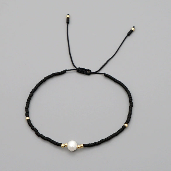 Handmade Women's All Match Bracelet With Miyuki Japanese Small Rice Beads And Natural Freshwater Pearls Geometric Pattern Hand Woven