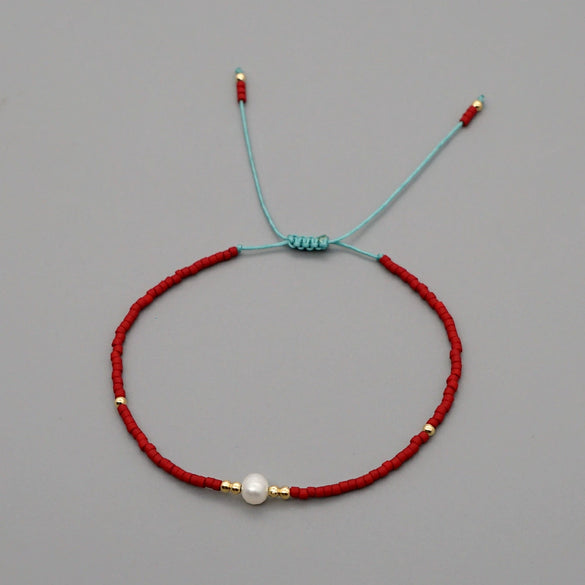 Handmade Women's All Match Bracelet With Miyuki Japanese Small Rice Beads And Natural Freshwater Pearls Geometric Pattern Hand Woven