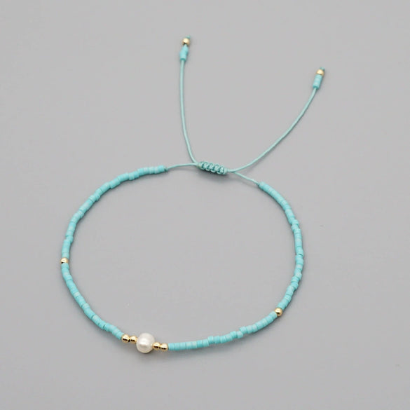 Handmade Women's All Match Bracelet With Miyuki Japanese Small Rice Beads And Natural Freshwater Pearls Geometric Pattern Hand Woven