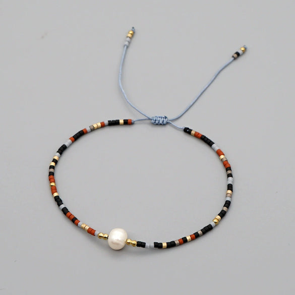 Handmade Women's All Match Bracelet With Miyuki Japanese Small Rice Beads And Natural Freshwater Pearls Geometric Pattern Hand Woven