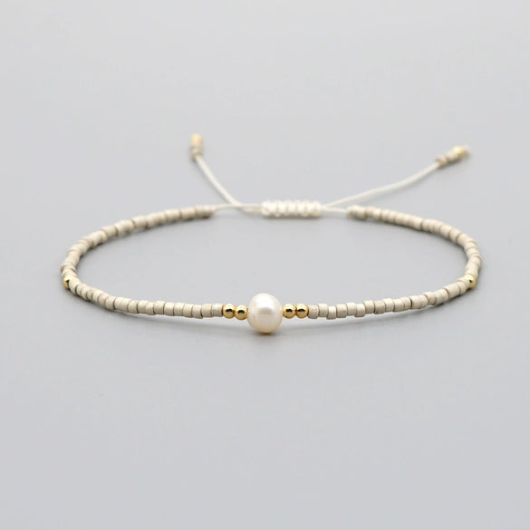 Handmade Women's All Match Bracelet With Miyuki Japanese Small Rice Beads And Natural Freshwater Pearls Geometric Pattern Hand Woven