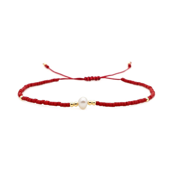 Handmade Women's All Match Bracelet With Miyuki Japanese Small Rice Beads And Natural Freshwater Pearls Geometric Pattern Hand Woven