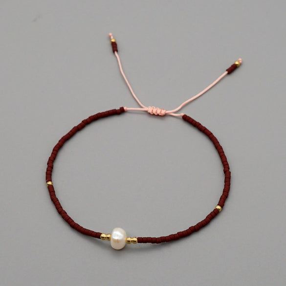 Handmade Women's All Match Bracelet With Miyuki Japanese Small Rice Beads And Natural Freshwater Pearls Geometric Pattern Hand Woven