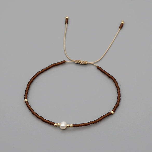 Handmade Women's All Match Bracelet With Miyuki Japanese Small Rice Beads And Natural Freshwater Pearls Geometric Pattern Hand Woven