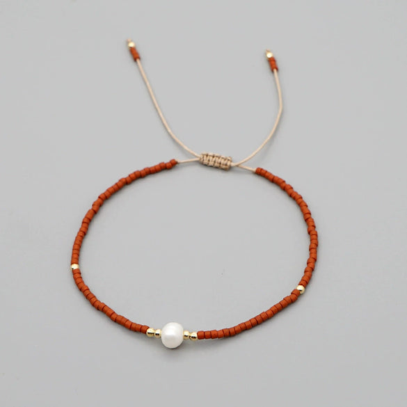 Handmade Women's All Match Bracelet With Miyuki Japanese Small Rice Beads And Natural Freshwater Pearls Geometric Pattern Hand Woven