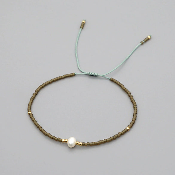 Handmade Women's All Match Bracelet With Miyuki Japanese Small Rice Beads And Natural Freshwater Pearls Geometric Pattern Hand Woven