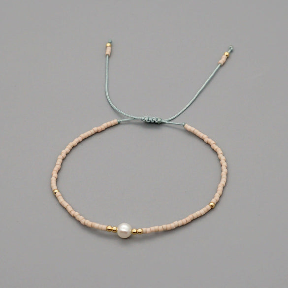 Handmade Women's All Match Bracelet With Miyuki Japanese Small Rice Beads And Natural Freshwater Pearls Geometric Pattern Hand Woven