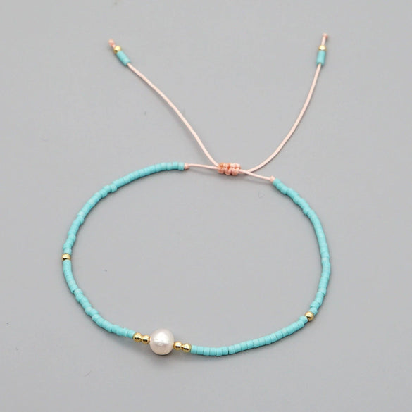 Handmade Women's All Match Bracelet With Miyuki Japanese Small Rice Beads And Natural Freshwater Pearls Geometric Pattern Hand Woven