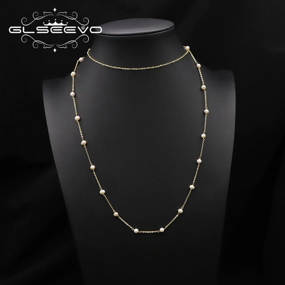 Handmade Women's Baroque Pearl And Green Agate Crystal Pendant Long Neck Collarbone Necklace With Geometric Design