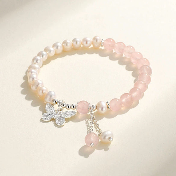 Handmade Women's Bracelet With Freshwater Pearl Southern Red Agate Aquamarine Beeswax And Rhombus Pattern