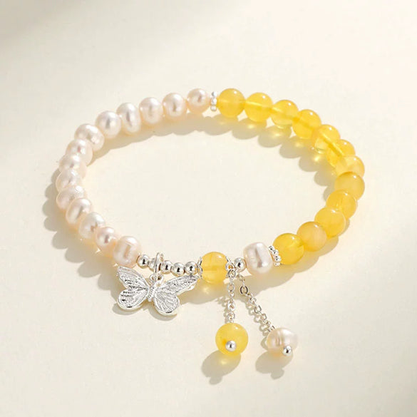 Handmade Women's Bracelet With Freshwater Pearl Southern Red Agate Aquamarine Beeswax And Rhombus Pattern