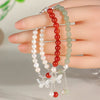 Handmade Women's Bracelet With Freshwater Pearl Southern Red Agate Aquamarine Beeswax And Rhombus Pattern