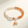 Handmade Women's Bracelet With Freshwater Pearl Southern Red Agate Aquamarine Beeswax And Rhombus Pattern