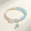 Handmade Women's Bracelet With Freshwater Pearl Southern Red Agate Aquamarine Beeswax And Rhombus Pattern