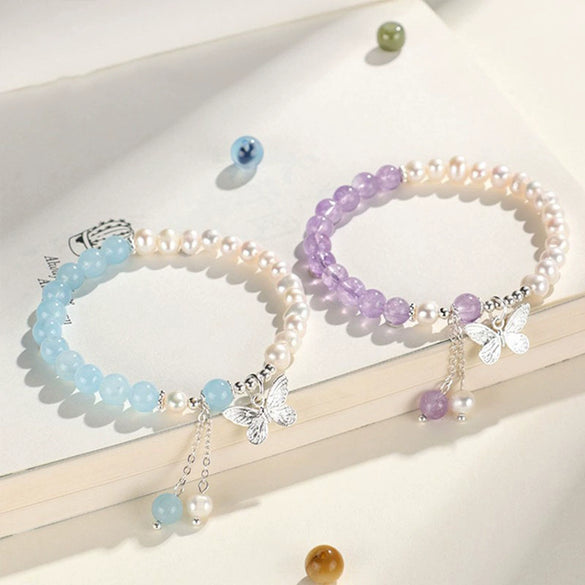 Handmade Women's Bracelet With Freshwater Pearl Southern Red Agate Aquamarine Beeswax And Rhombus Pattern