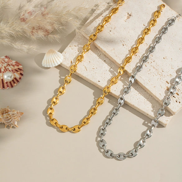 Handmade Women's Ins Simple Versatile Pig Nose Chain Necklace In Stainless Steel With Geometric Pattern And Electroplating