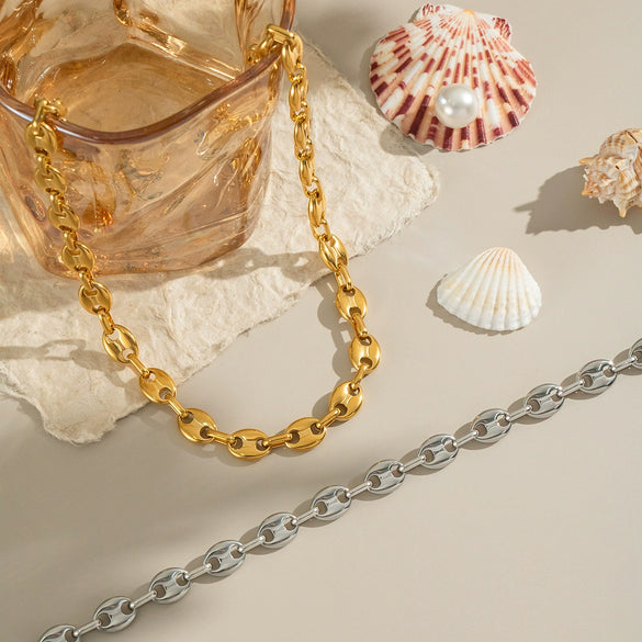 Handmade Women's Ins Simple Versatile Pig Nose Chain Necklace In Stainless Steel With Geometric Pattern And Electroplating