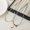 Handmade Women's Necklace With Czech Beads African Pine Glass Beads Red Agate Geometric Pattern Copper Pendant