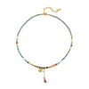 Handmade Women's Necklace With Czech Beads African Pine Glass Beads Red Agate Geometric Pattern Copper Pendant