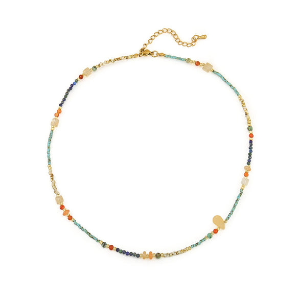 Handmade Women's Necklace With Czech Beads African Pine Glass Beads Red Agate Geometric Pattern Copper Pendant