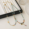 Handmade Women's Necklace With Czech Beads African Pine Glass Beads Red Agate Geometric Pattern Copper Pendant