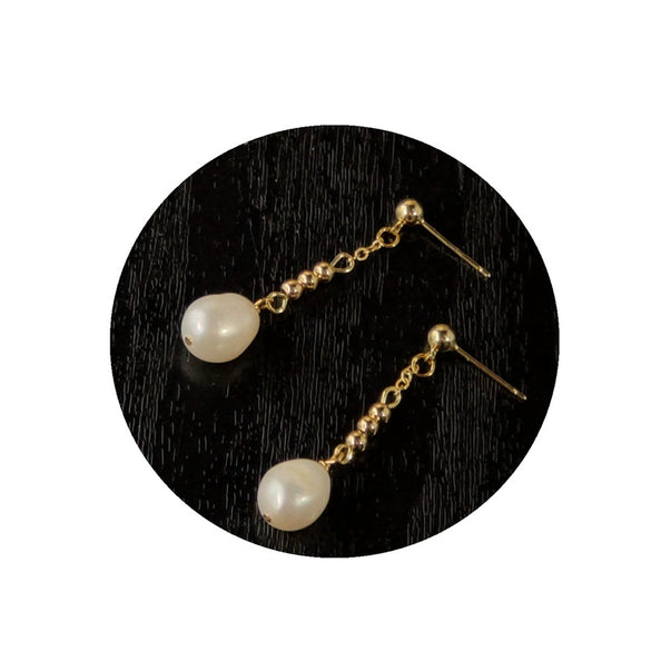 Handmade Women's 925 Silver Geometric Round Freshwater Baroque Pearl Pin Earrings Fashion Slimming Face Earrings
