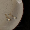 Handmade Women's 925 Silver Geometric Round Freshwater Baroque Pearl Pin Earrings Fashion Slimming Face Earrings
