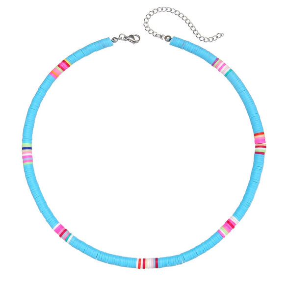 Handmade Women's Soft Ceramic Beaded Clavicle Necklace Geometric Style Stainless Steel And Clay