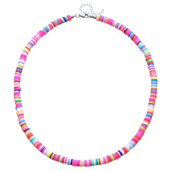 Handmade Women's Soft Ceramic Beaded Clavicle Necklace Geometric Style Stainless Steel And Clay