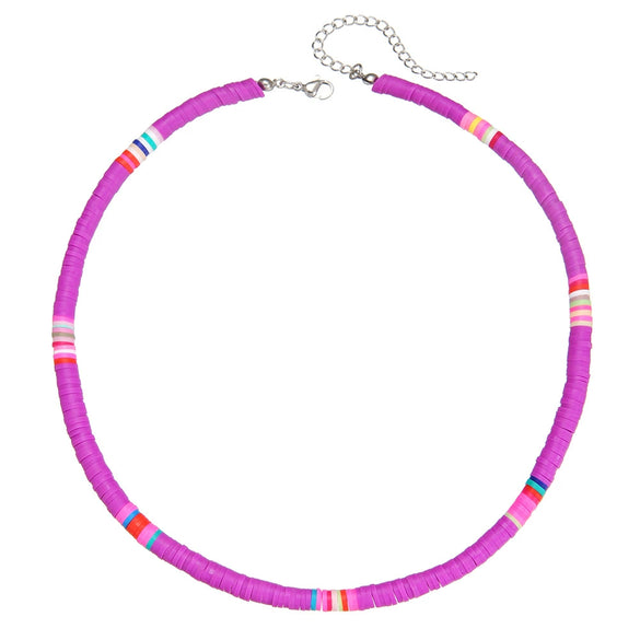 Handmade Women's Soft Ceramic Beaded Clavicle Necklace Geometric Style Stainless Steel And Clay