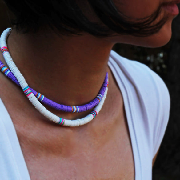 Handmade Women's Soft Ceramic Beaded Clavicle Necklace Geometric Style Stainless Steel And Clay