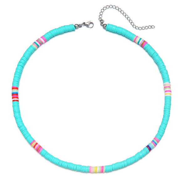 Handmade Women's Soft Ceramic Beaded Clavicle Necklace Geometric Style Stainless Steel And Clay