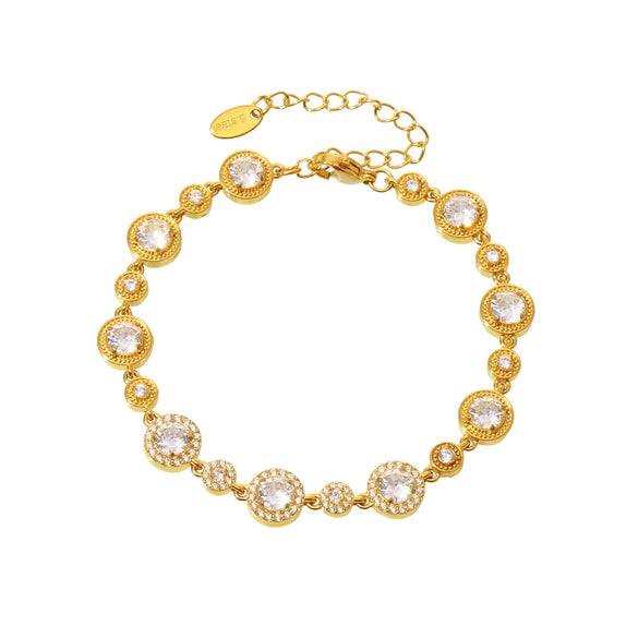 Handmade Women's Stainless Steel Crystal Zircon Bracelet Inlaid With Gyssophila Pvd Plated 18K True Gold Geometric Design