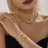 Handmade Women's Stainless Steel Crystal Zircon Bracelet Inlaid With Gyssophila Pvd Plated 18K True Gold Geometric Design