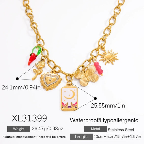 Handmade Women's Stainless Steel Heart Pendant Necklace With 18K Gold Electroplated Finish
