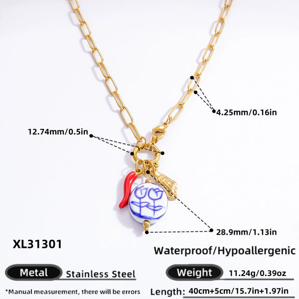 Handmade Women's Stainless Steel Heart Pendant Necklace With 18K Gold Electroplated Finish
