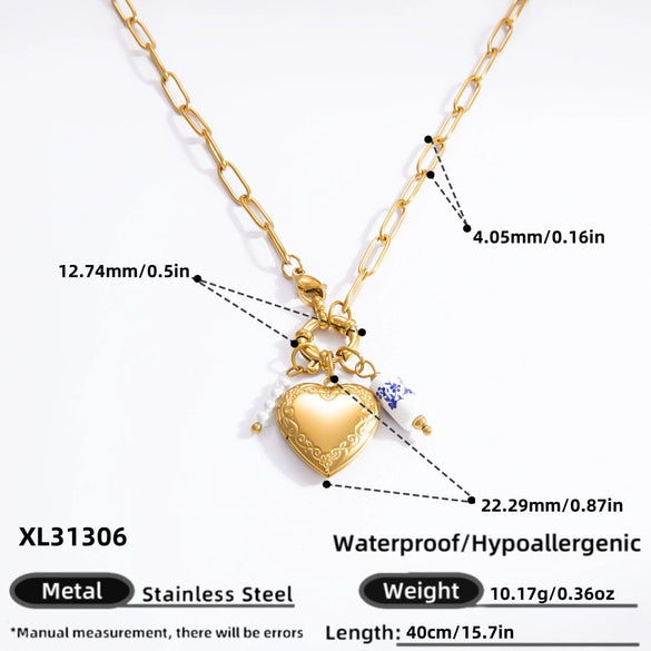 Handmade Women's Stainless Steel Heart Pendant Necklace With 18K Gold Electroplated Finish