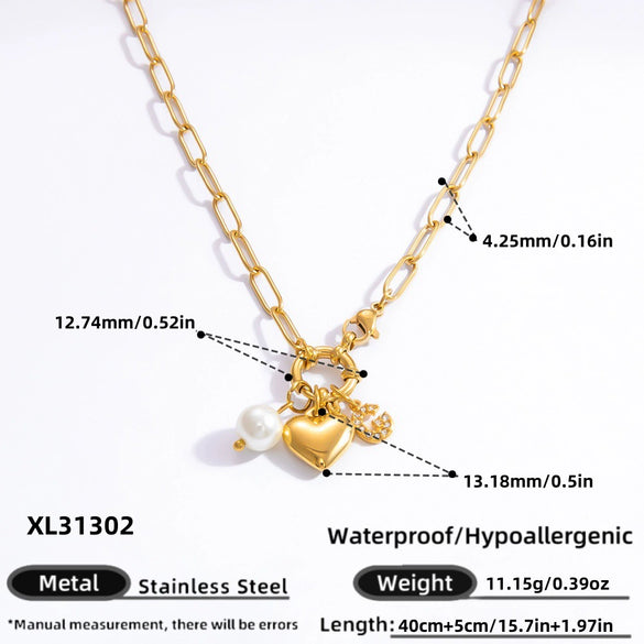 Handmade Women's Stainless Steel Heart Pendant Necklace With 18K Gold Electroplated Finish